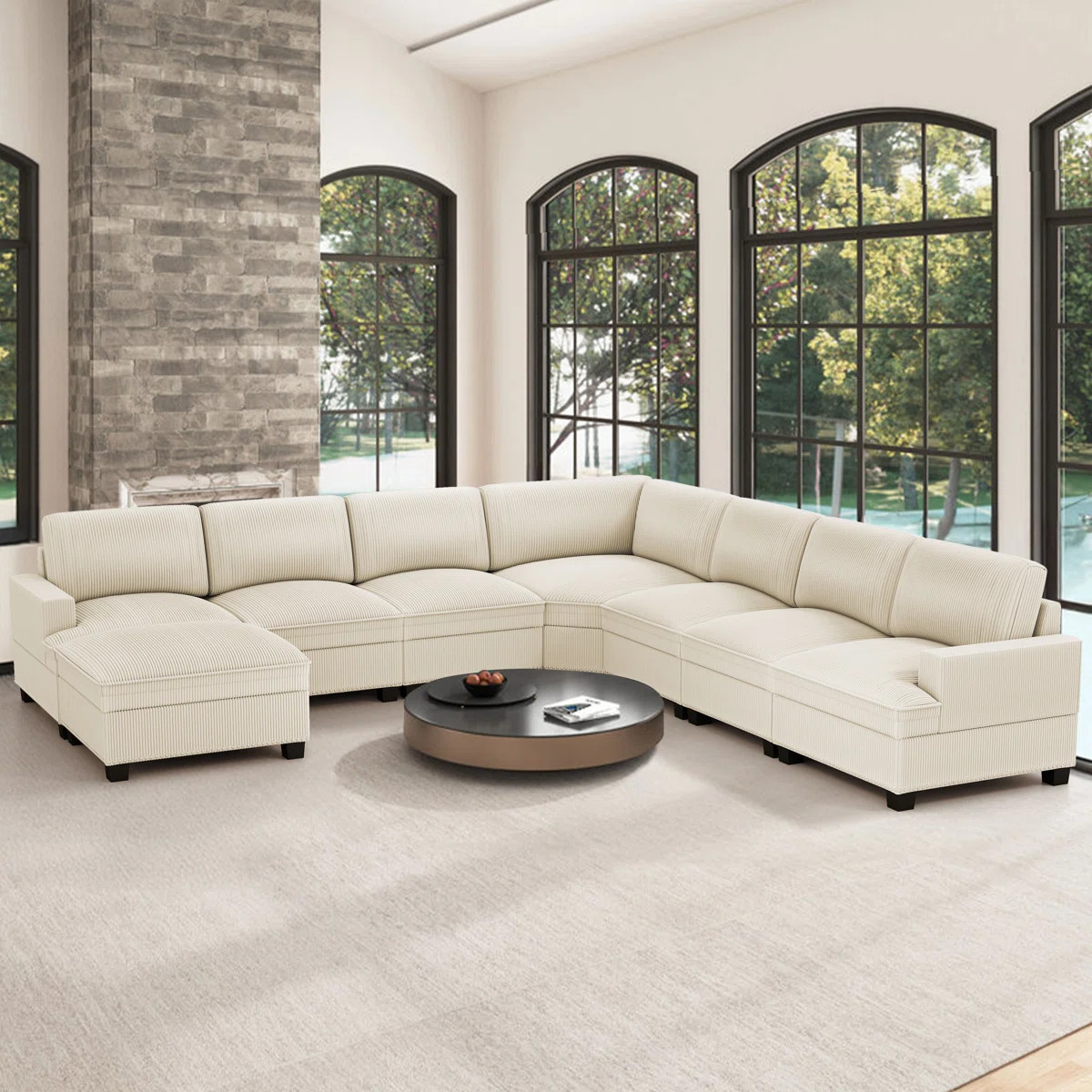126" Wide Modern Corduroy Upholstered Modular Sectional Sofa Couch with Storage Ottoman | Wayfair North America