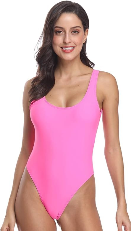 Women's Retro 80s/90s Inspired High Cut Low Back Padding One Piece Swimwear Bathing Suits | Amazon (US)