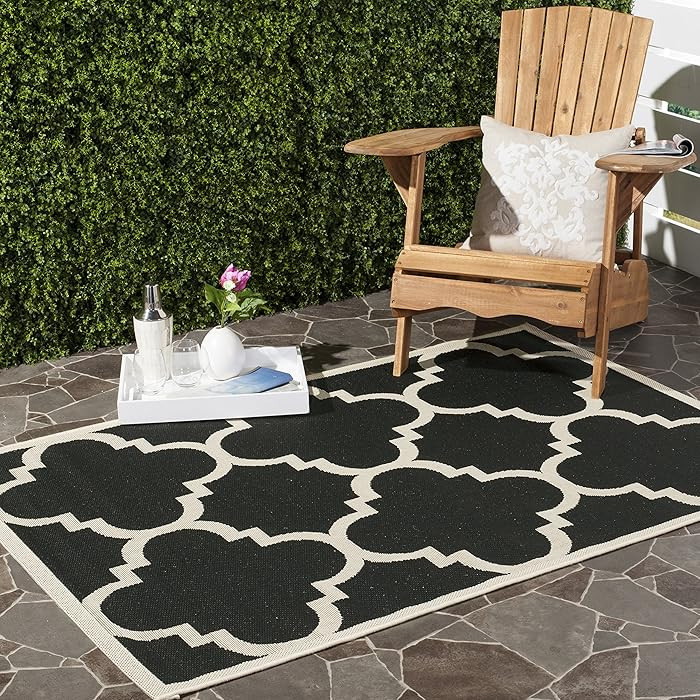 SAFAVIEH Washable Rug Outdoor Courtyard Collection - 2'7" x 5', Black & Beige, Non-Shedding & Eas... | Amazon (US)