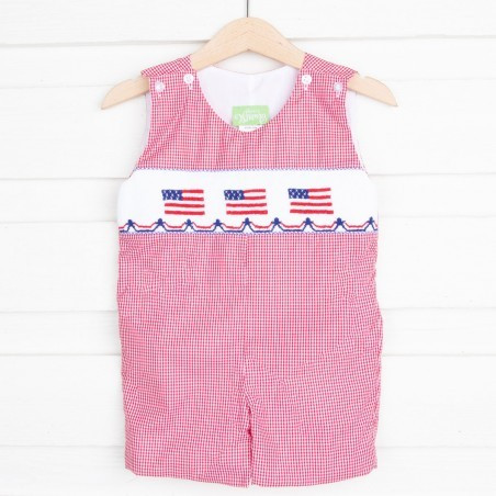 Flag Smocked Jon Jon Red Gingham | Classic Whimsy