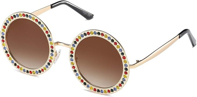 SOJOS Shining Oversized Round Rhinestone Sunglasses Festival Gem Sunnies SJ1095 | Amazon (US)