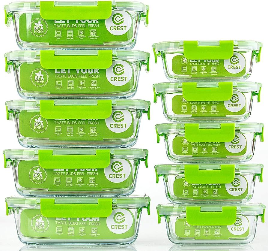 Glass Containers for Food Storage with Lids, [10-Pack] Meal Prep Containers for Kitchen, Home Use... | Amazon (US)