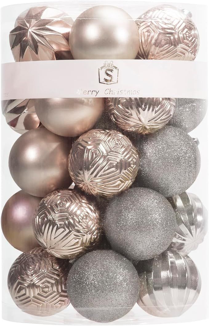 ISULIFE Christmas Ball Ornaments(2.36",Champagne) 34ct Shatterproof Christmas Tree Ball Ornaments... | Amazon (US)