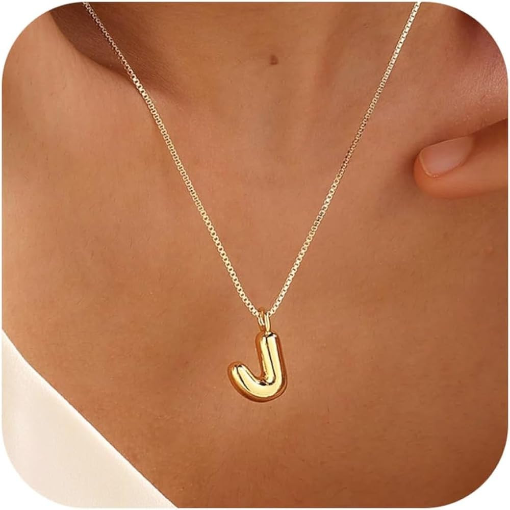 Bubble Letter Necklace Initial Necklaces for Women Dainty Charm Pendant Necklace Trendy Name Neck... | Amazon (US)