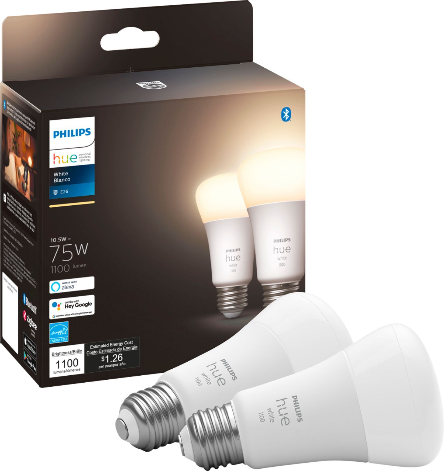 Philips Hue A19 Bluetooth 75W Smart LED Bulbs (2-pack) White 563049 - Best Buy | Best Buy U.S.