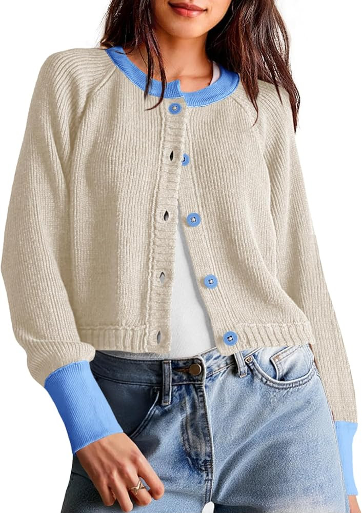 Saodimallsu Womens Cropped Cardigan Sweaters Button Down Open Front Long Sleeve Fall Trendy Color... | Amazon (US)