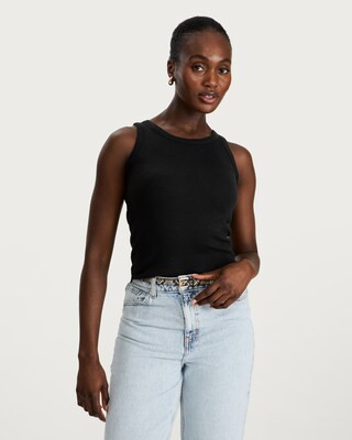 F&F Ribbed Racer Neck Bra Vest Top in Black | Tesco F&F
