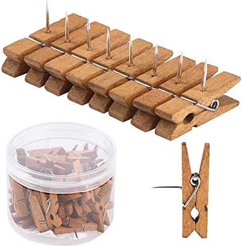 50 PCS Push Pin with Wooden Clips, Durable Wooden Push Pins, Decorative Pushpins Tacks Thumbtacks, T | Amazon (US)
