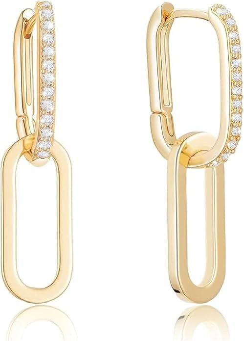 Sylph Small Paperclip Earrings for Women, 18K Gold Plated Trendy Chain Link Earring Dangle, Tiny ... | Amazon (US)