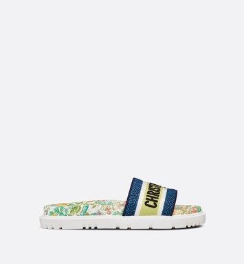 Dway Slide White Embroidered Cotton with Multicolor D-Constellation Motif | DIOR | Dior Couture
