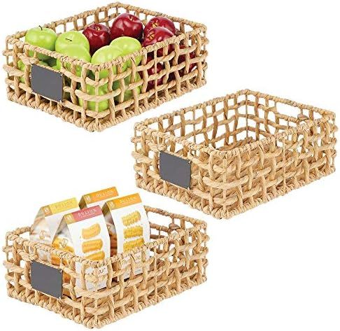 mDesign Water Hyacinth Open Weave Kitchen Cabinet Pantry Basket with Built-in Chalkboard Label fo... | Amazon (US)