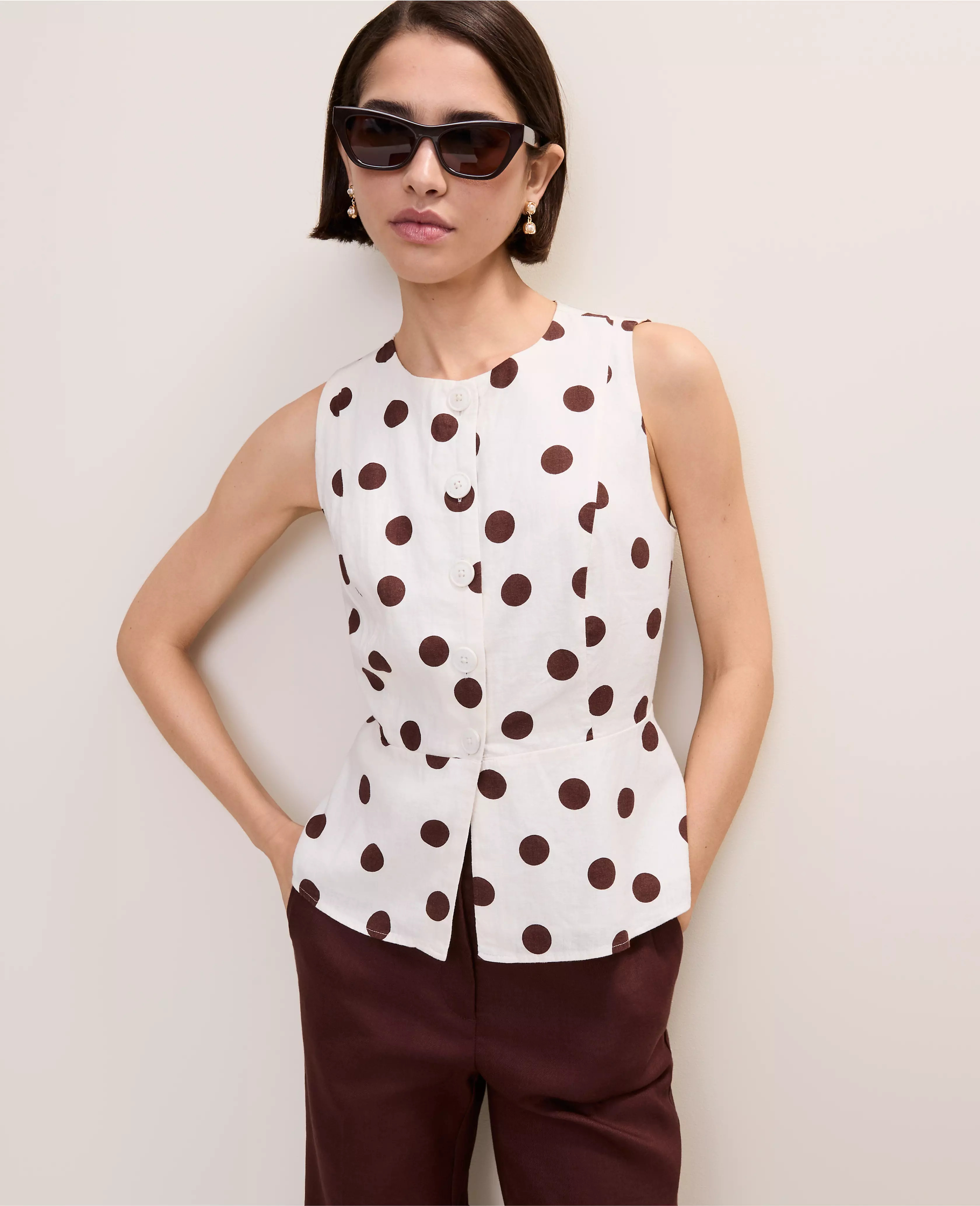 Polka Dot Peplum Tank Top in Linen Blend | Ann Taylor