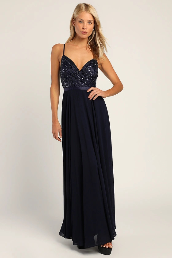 Memorable Mystique Navy Blue Sleeveless Sequin Maxi Dress | Lulus (US)