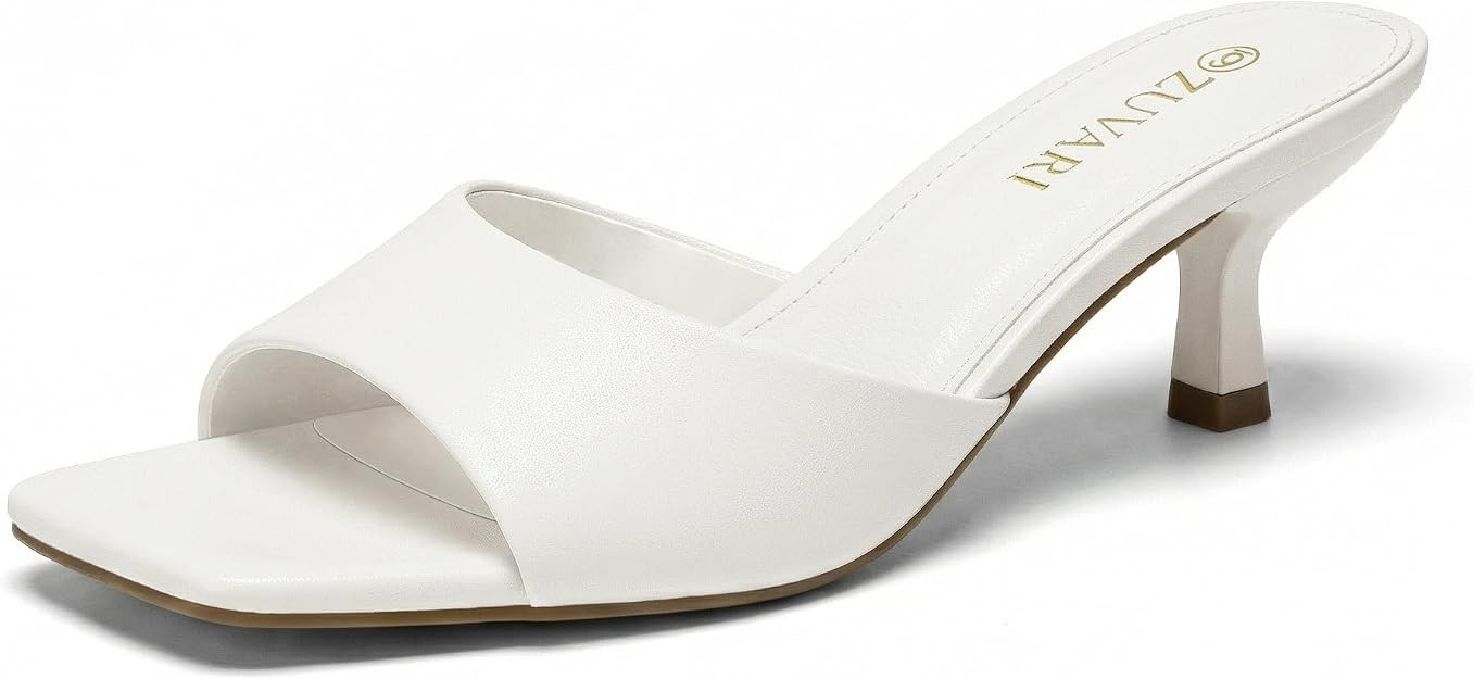 Women's Kitten Heels Sandals Square Open Toe Stiletto 2 Inch Low Heel Mules Dressy Slides Comfort... | Amazon (US)