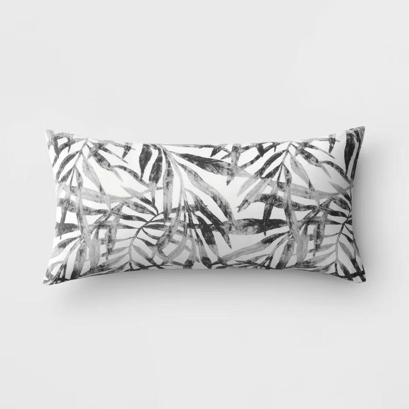 Printed Palms Lumbar Outdoor Throw Pillow Gray/White - Threshold™ | Target