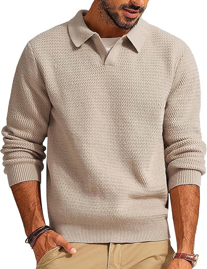 PJ PAUL JONES Mens Sweater V Neck Pullover Sweater Long Sleeve Cable Knit Textured Sweater | Amazon (US)