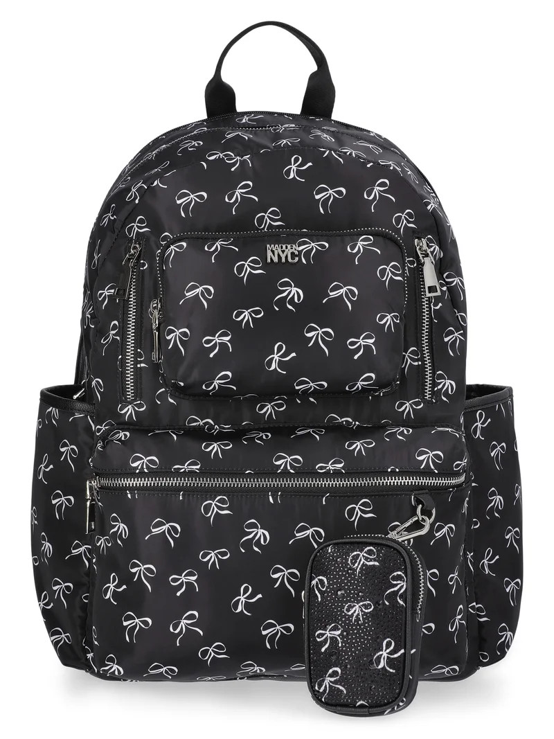 Madden NYC Women's 18.5" Dome Backpack with Front Pocket and Removable Pouch, Black Bow | Walmart (US)