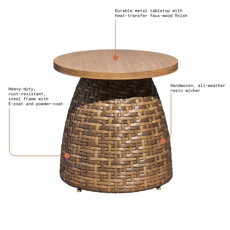 Beautiful Wicker Outdoor Side Table with Faux Wood Top by Drew Barrymore, Brown | Walmart (US)