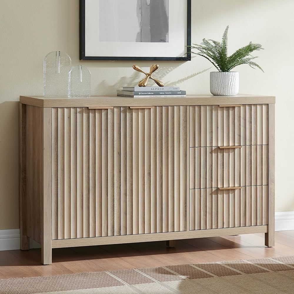 OAKHAM HOME Oxford 3 Drawer Storage Cabinet Fluted Buffet Sideboard with Drawer and Doors, Modern... | Amazon (US)
