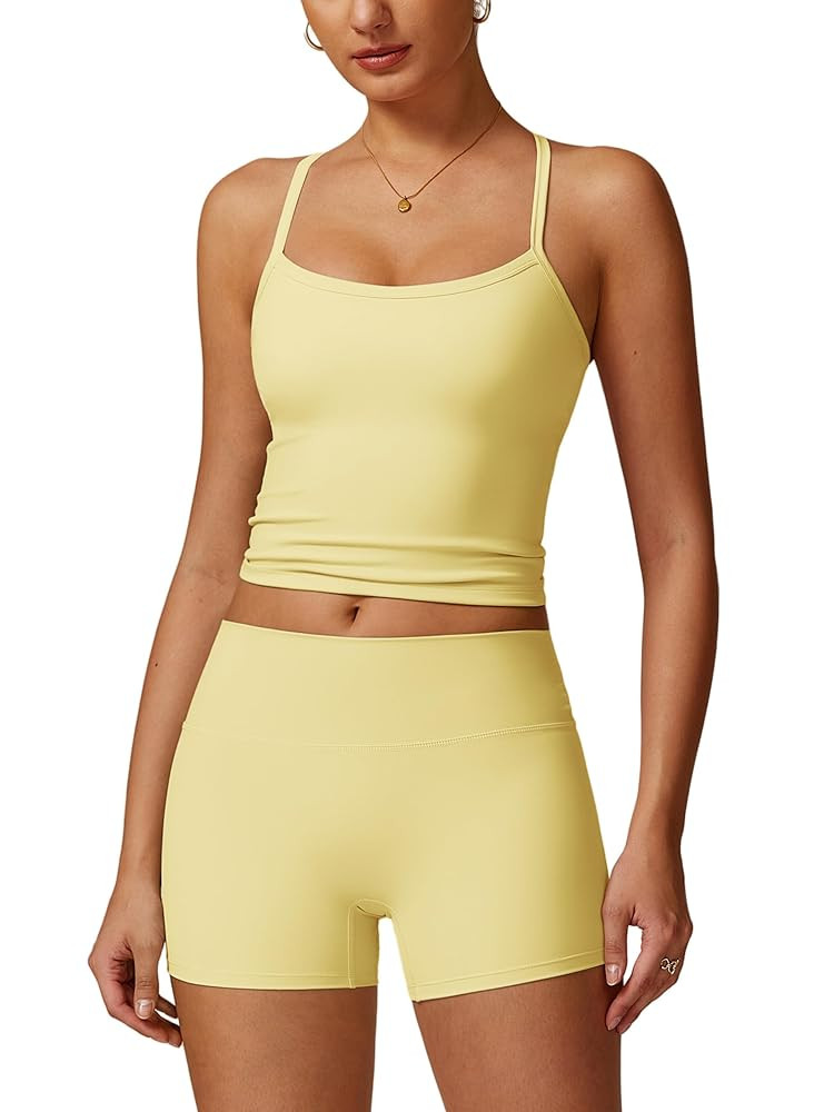 ABOCIW Workout Sets for Women 2 Piece Padded Sports Bra Tank High Waist Booty Gym Shorts Active Y... | Amazon (US)