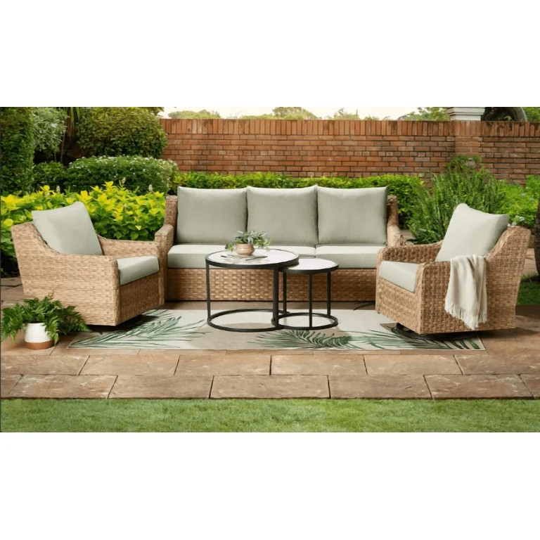 Better Homes & Gardens River Oaks Outdoor 5-Piece Wicker Conversation Set with Patio Cover,  Gree... | Walmart (US)