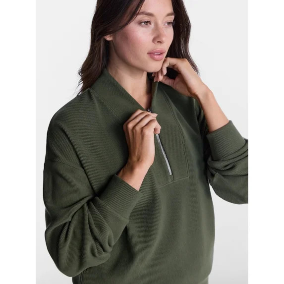 Avia Women's and Women's Plus Ribbed Ottoman Quarter Zip Sweatshirt, Sizes XS-4X | Walmart (US)