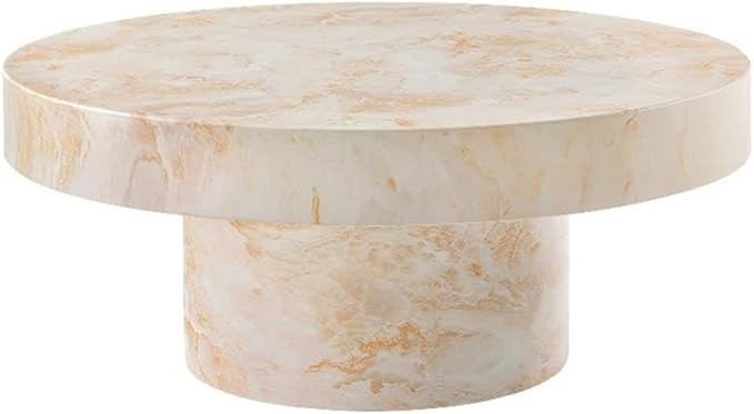 Modway Alora Round Concrete Coffee Table with Faux Stone Finish in Honey Onyx - Cement Accent Tab... | Amazon (US)