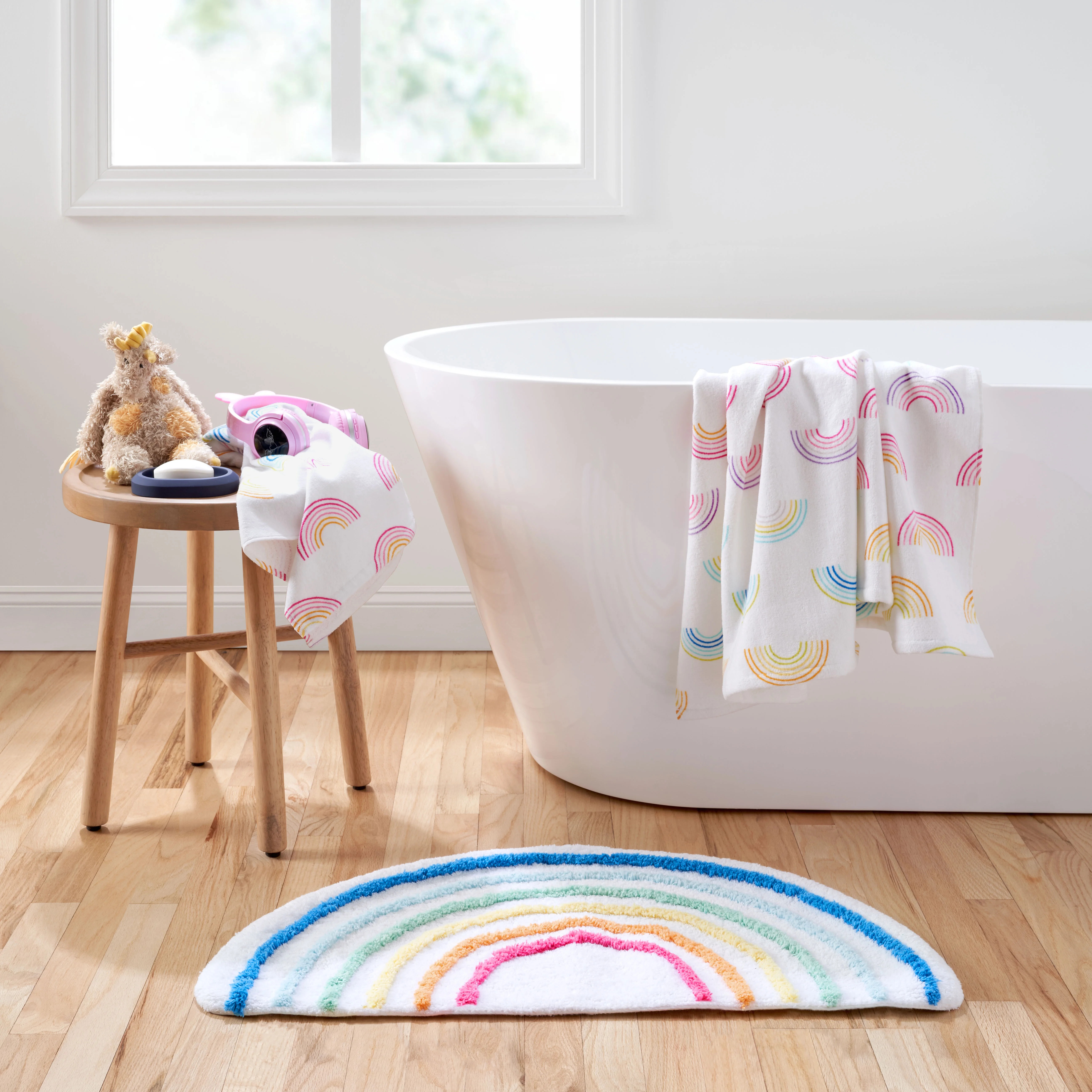Gap Home Kids Rainbow Organic Cotton Non-Slip Bath Rug, White, 16"x30" | Walmart (US)