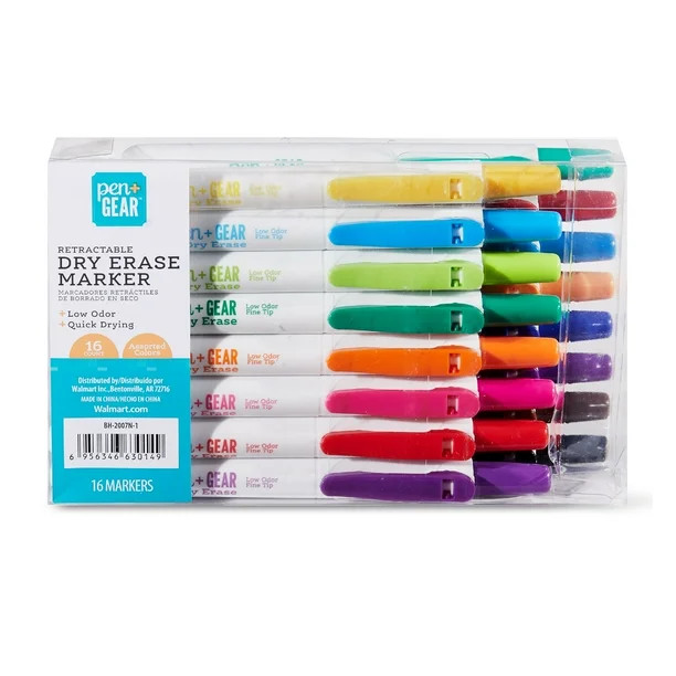 Pen + Gear Retractable Dry Erase Markers, Fine Tip, Assorted Colors, 16 Count | Walmart (US)