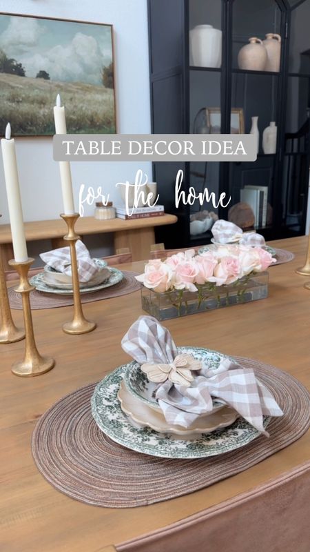 TABLE DECOR IDEA ✨

it’s been a while since I set up our formal dining room with a lil Tablescape situation! 

details here:
+ floral green plates/bowls: Zara
+ smaller scalloped plates
+ table napkins
+ placemats
+ cute bow napkin holders
+ candles
+ candle holders
+ floral centerpiece vase: Target dollar spot

I’ll have everything linked in my bio! What do you think of it? 👀






home decor inspo | Amazon finds | Amazon home decor | Walmart finds | front porch | bathroom | dining room | dining table | styling | Tablescape | Mother’s Day | dinner | brunch | entertaining at home | interiors #homedecor #affordablehomedecor #boujeeonabudget #amazonhomefinds #targetstylehome #decoronabudget #modernclassicinterior #springdecor #homedecorationideas #collectedhome #tablescapes #tabledecorideas #entertainingathome 

#LTKParties #LTKGiftGuide #LTKHome