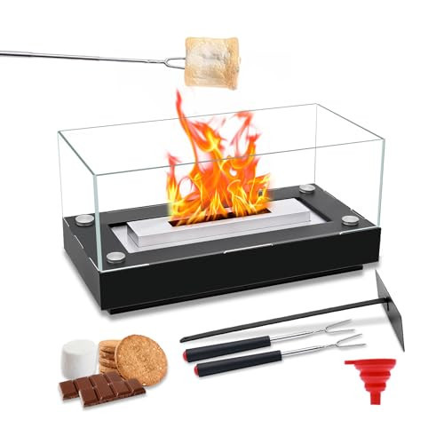 Tabletop Fire Pit Rectangular,Indoor Tabletop Fireplace Outdoor Portable Table top firepit with Glass Panels,Smokeless Burn Fireplace for Patio Backyard Dinner Party Tabletop Decorations(Black) | Amazon (US)