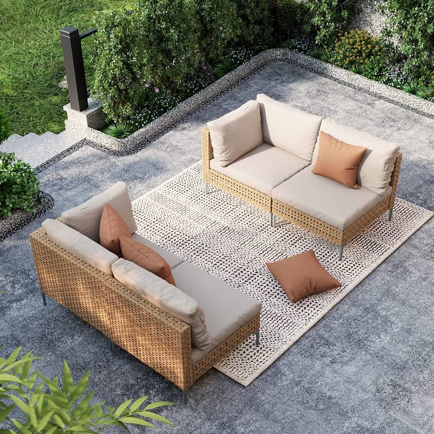 Grand patio 4 Pieces Wicker Patio Furniture Set, All Weather Outdoor Sectional Sofa with Beige Th... | Amazon (US)