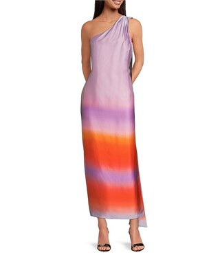 Kenya One Shoulder Satin Ombre Dress | Dillard's