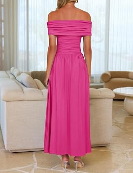 ZESICA Womens Off Shoulder A Line Wedding Guest Maxi Dress | Amazon (US)