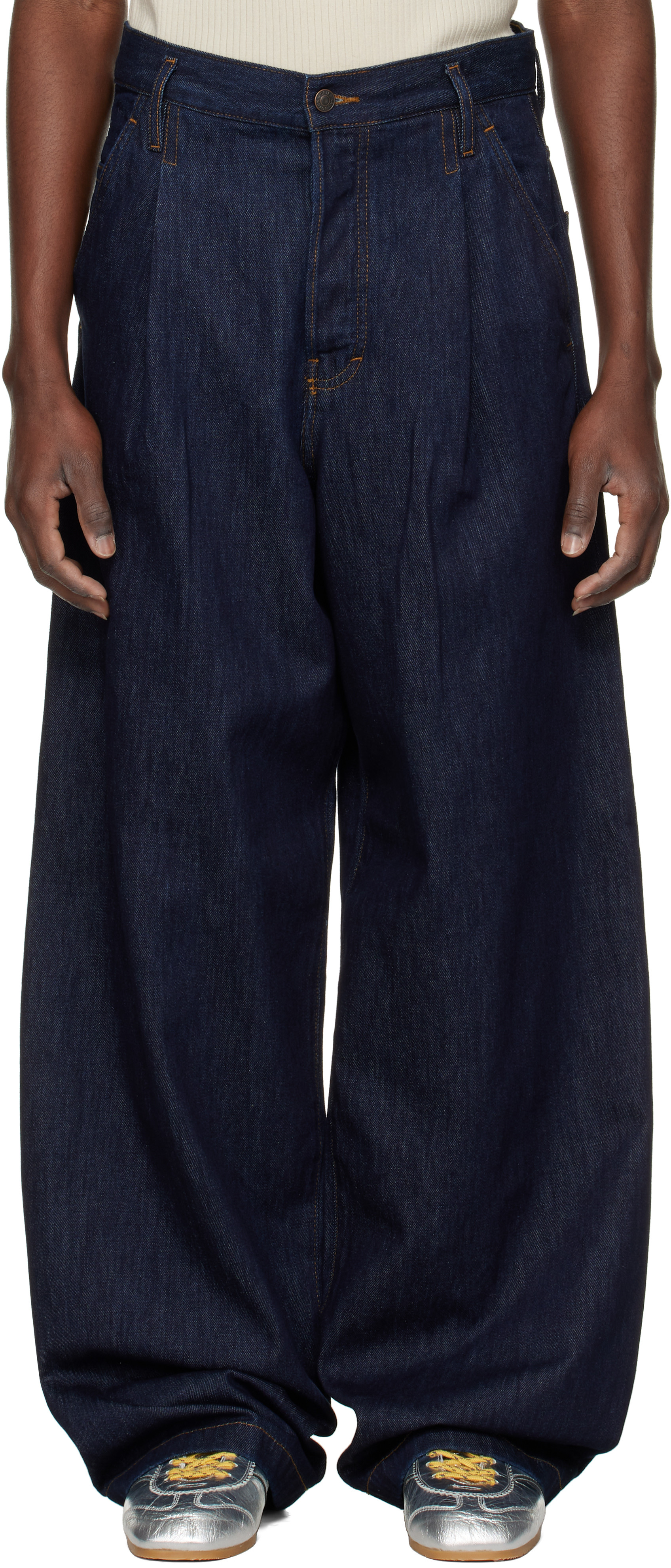 Dries Van Noten Indigo Pleated Jeans | SSENSE