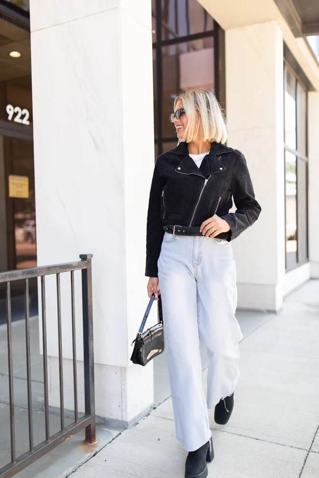 Dreaming of You Black Acid Wash Corduroy Moto Jacket | Pink Lily