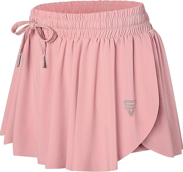 Wsirmet Women's 2-in-1 Double Layer Running Yoga Shorts Quick-Dry Drawstring Waist Flowy Hem Fitn... | Amazon (US)