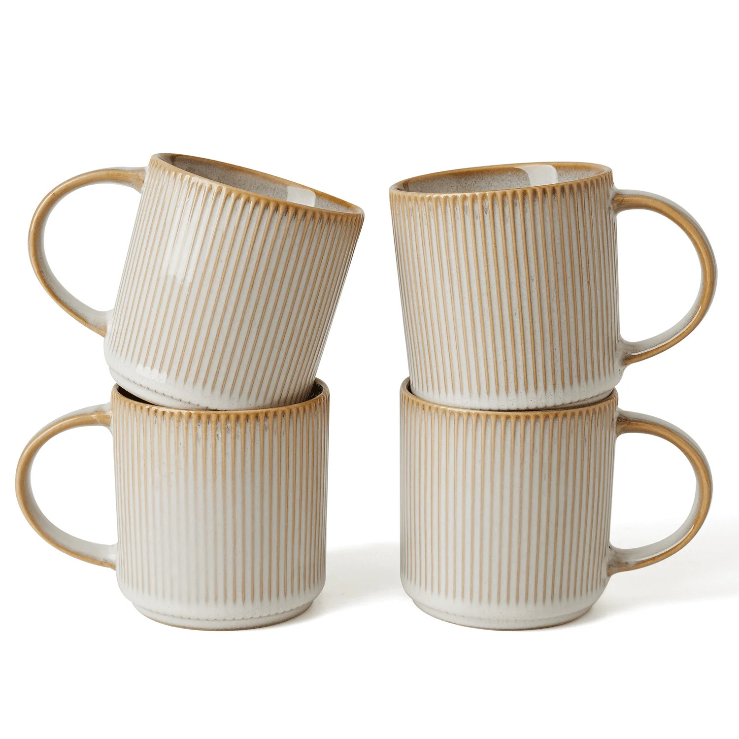 Famiware Star 4-Piece Stoneware 12 oz Coffee Mug Set, Cappuccino White | Walmart (US)