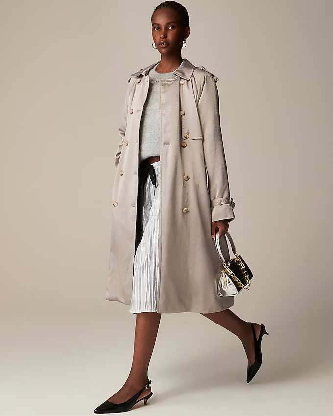 Relaxed trench coat in satin crepe | J. Crew US