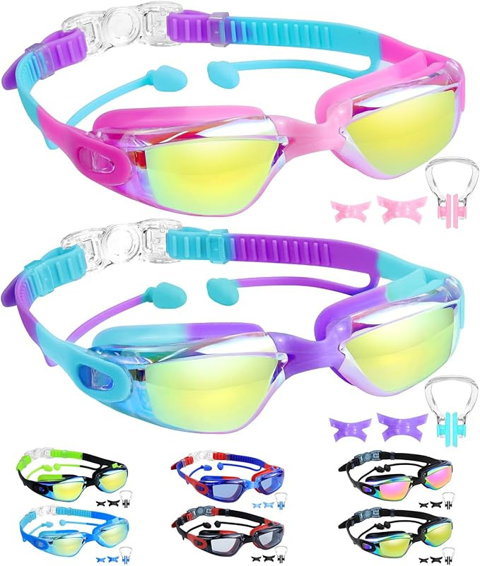 Vvinca Swim Goggles, Kids Goggles with Earplugs& Nose Clip Wide View Anti-Fog/UV Swimming Goggles... | Amazon (US)