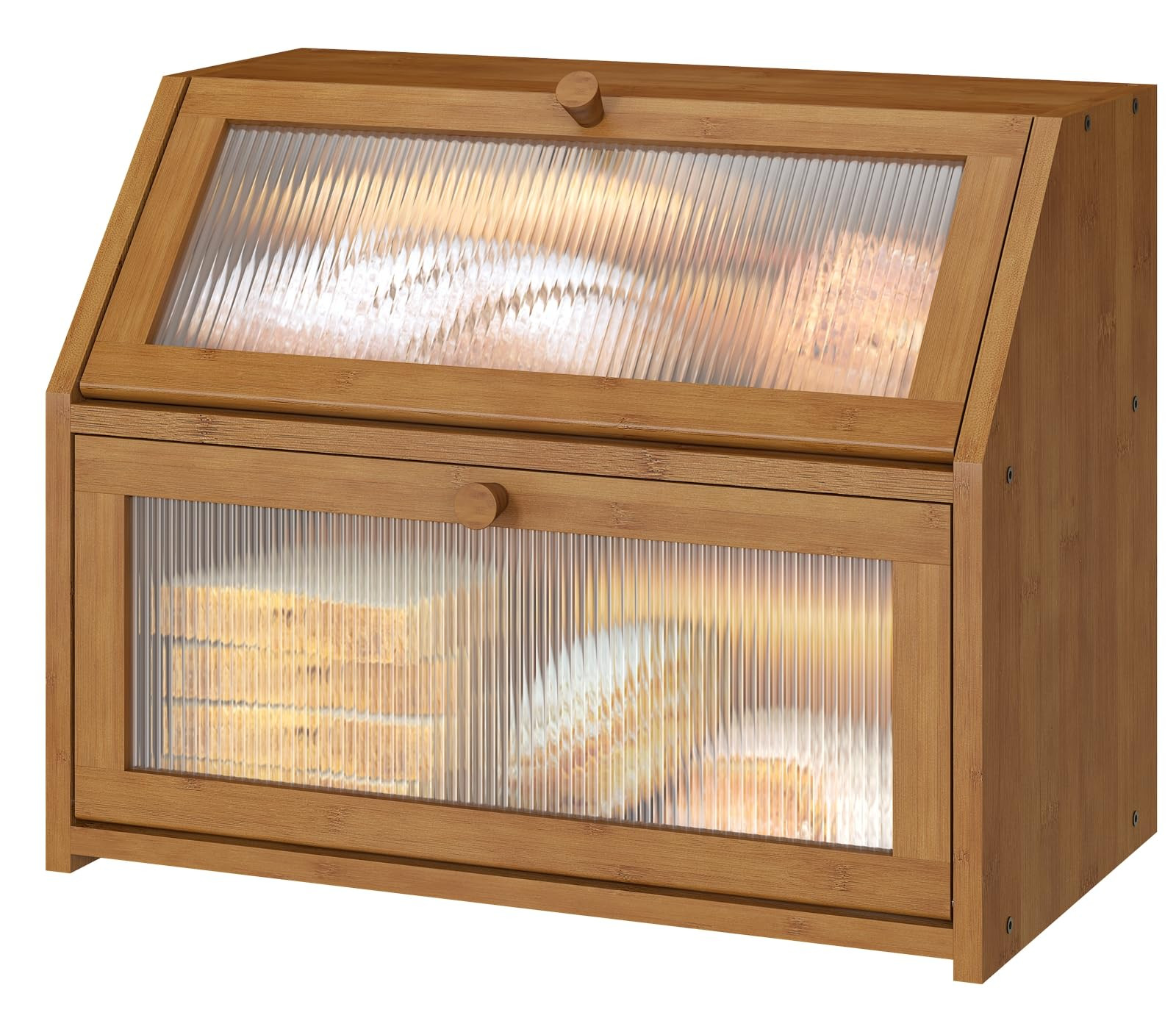 Bread Box for Kitchen Counter, Large Bamboo Wood Double Layer Bread Box, Wooden Bread Storage Cap... | Amazon (US)