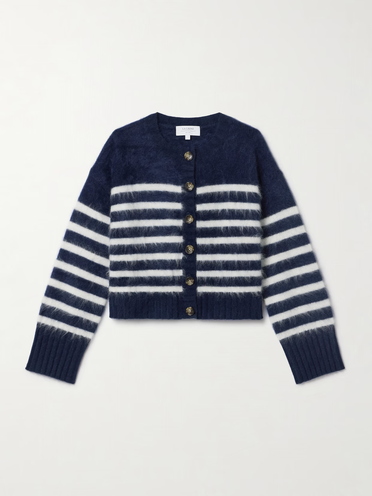 La Ligne - Striped Brushed-cashmere Cardigan - Blue | NET-A-PORTER (US)