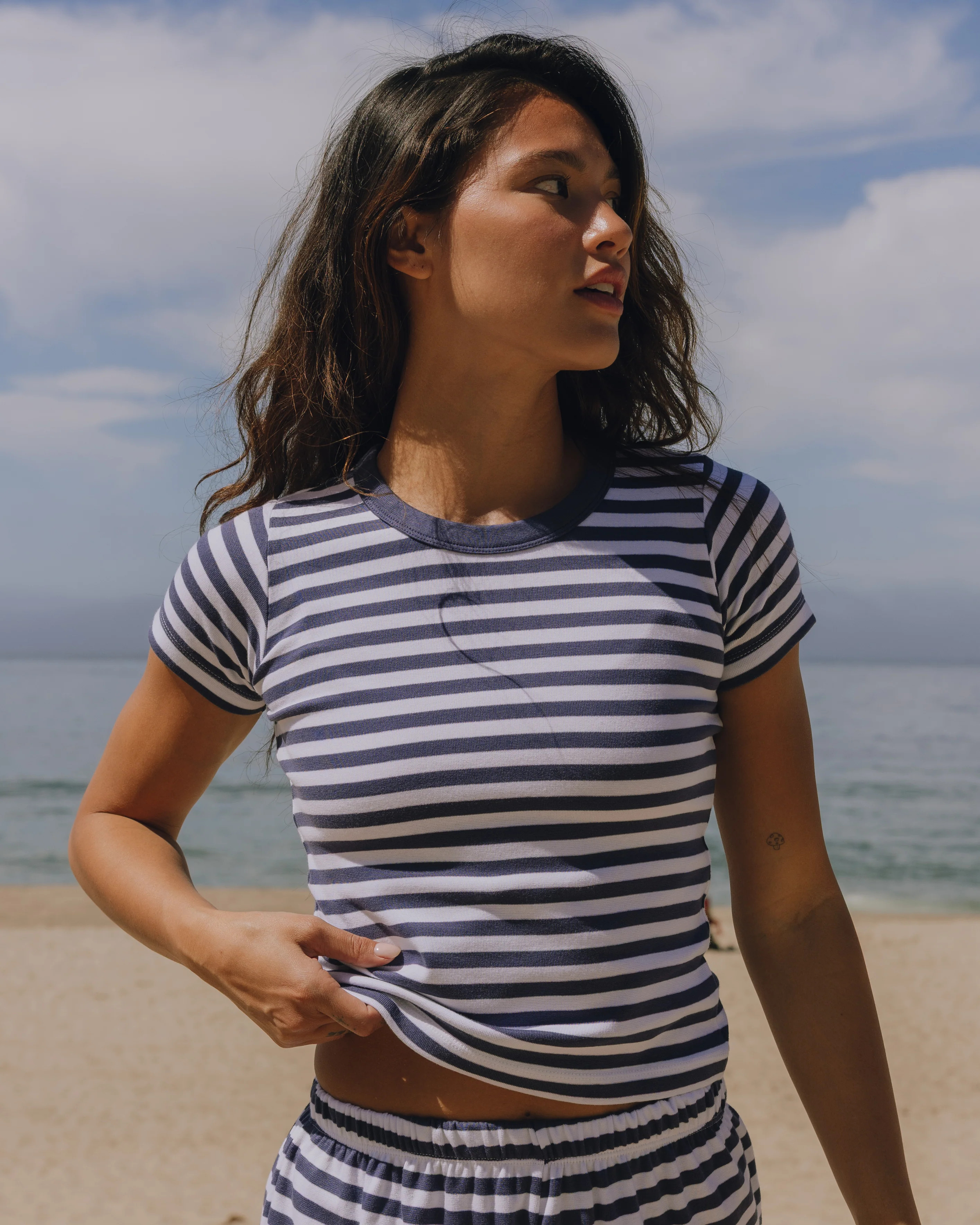 Striped Cotton Baby Tee - Navy + White Stripe | Daily Drills