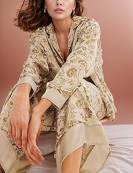 Arssm Satin Pajama Set for Women Silk Pajamas Set 2 Piece Floral Pj Set Long Sleeve Button Down P... | Amazon (US)