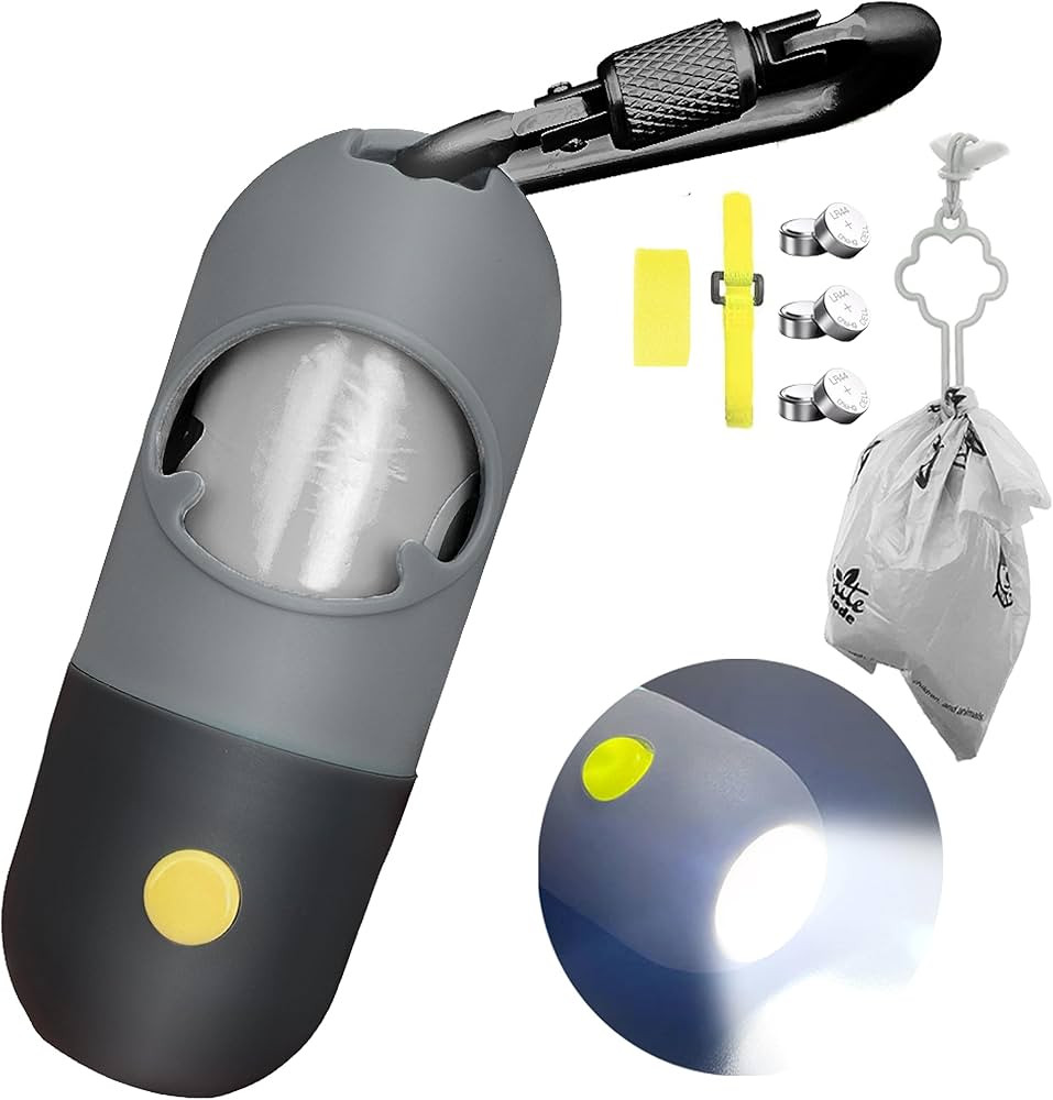 Dog Poop Bag Dispenser with Built-in LED Flashlight and Metal Clip for Leash, Pet Waste Bag Holde... | Amazon (US)