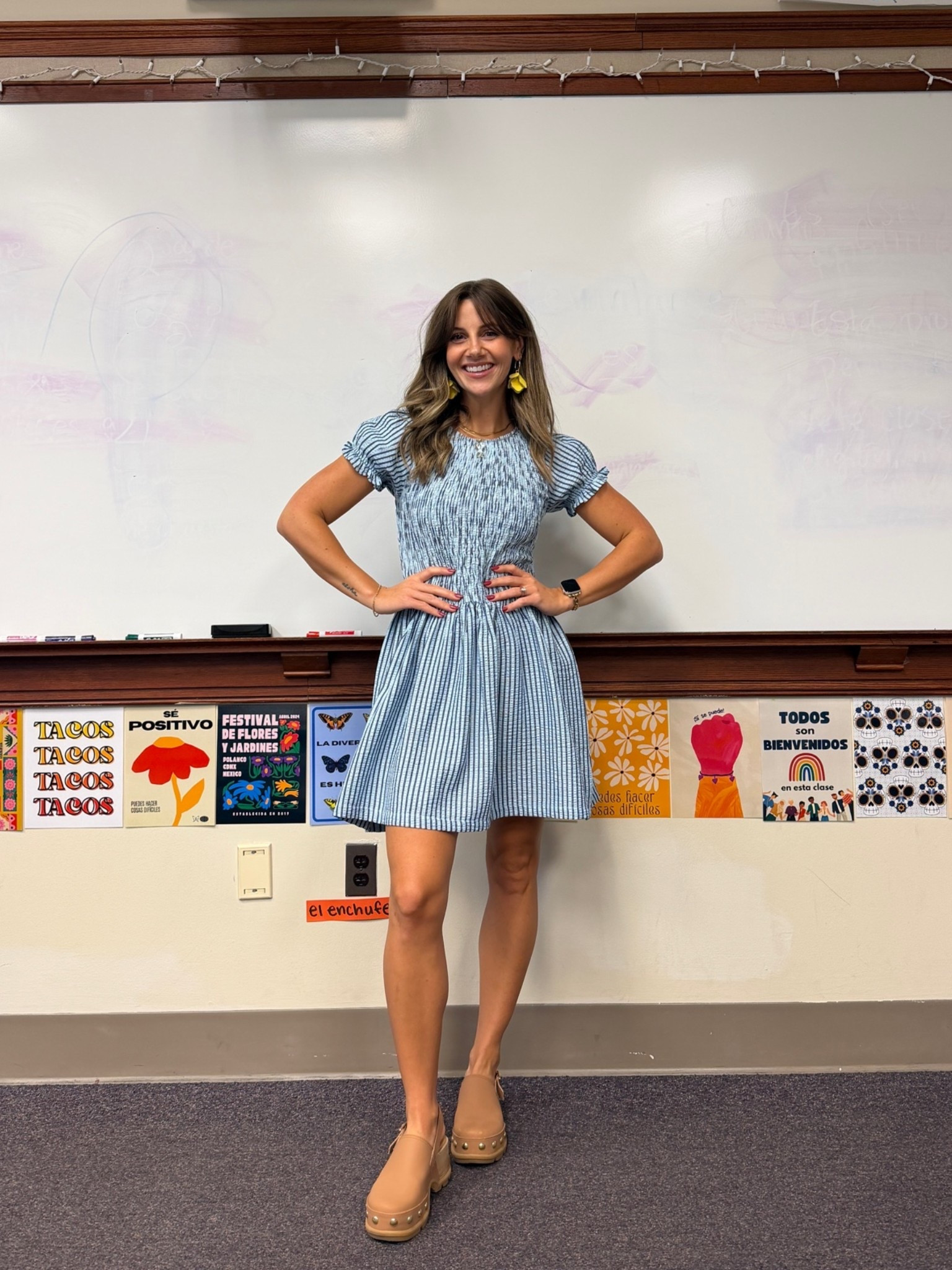 Tuesday teacher outfit for a super humid day!
Size XS in the dress 
Shoes are tts