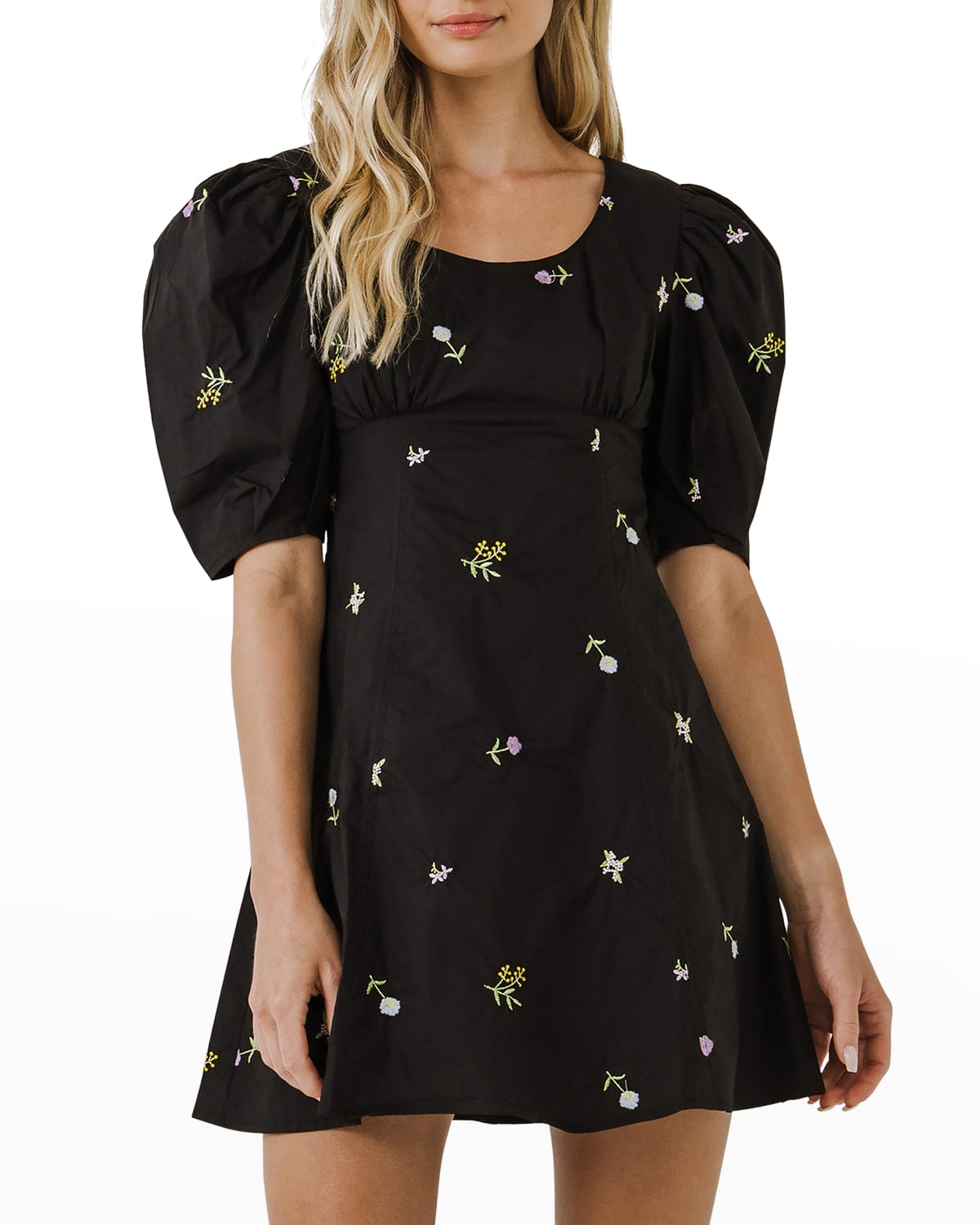 Floral Embroidered A-Line Mini Dress | Neiman Marcus