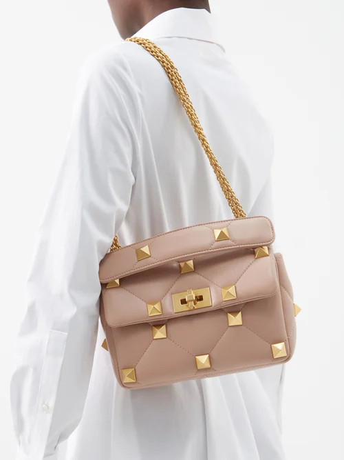 Valentino Garavani - Roman Stud Medium Leather Shoulder Bag - Womens - Beige | Matches (US)
