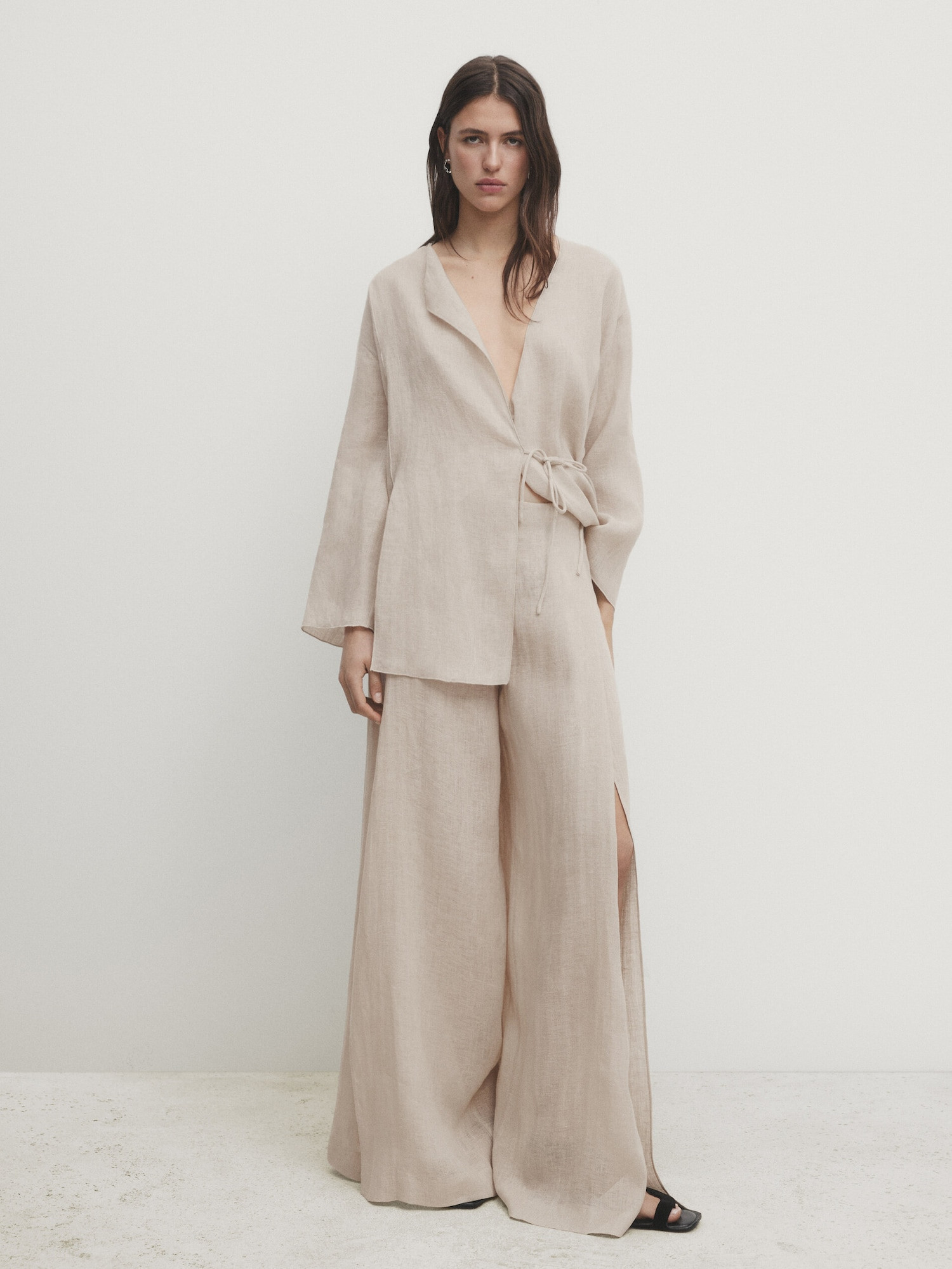 100% linen flowing trousers with slit details - Massimo Dutti | Massimo Dutti US