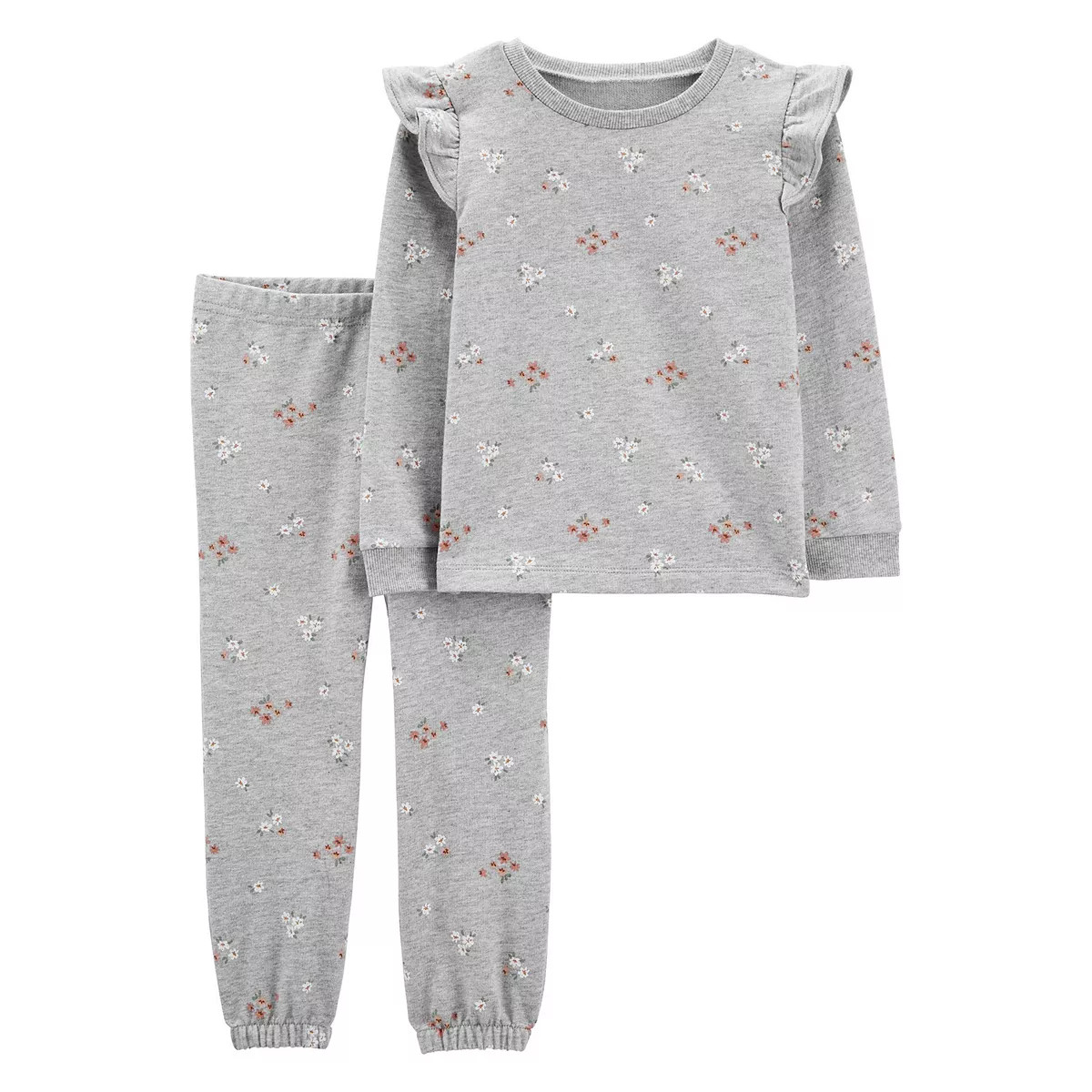 Baby Girl Carter's Floral French Terry Ruffle Shoulder Sweatshirt & Jogger Pants Set | Kohl's